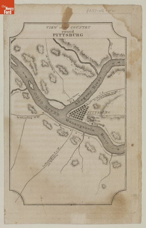 Map of the Overland Highways Leading to Pittsburgh, Pennsylvania, "View of the Country Round Pittsburg," 1812