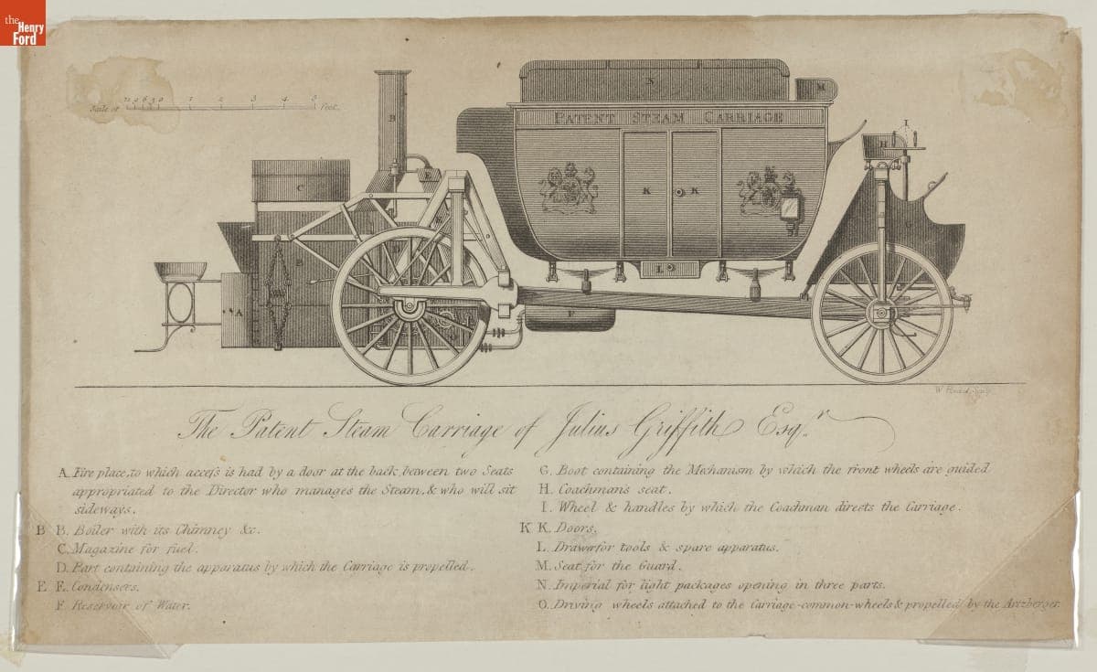 Copperplate Engraving, "Patent Steam Carriage of Julius Griffith Esq.," circa 1821