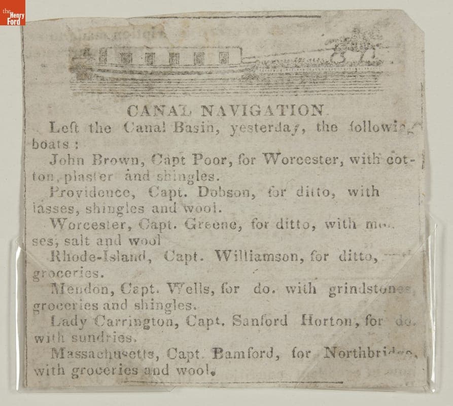 Clipping from Farmer's Journal, "Canal Navigation," 1828