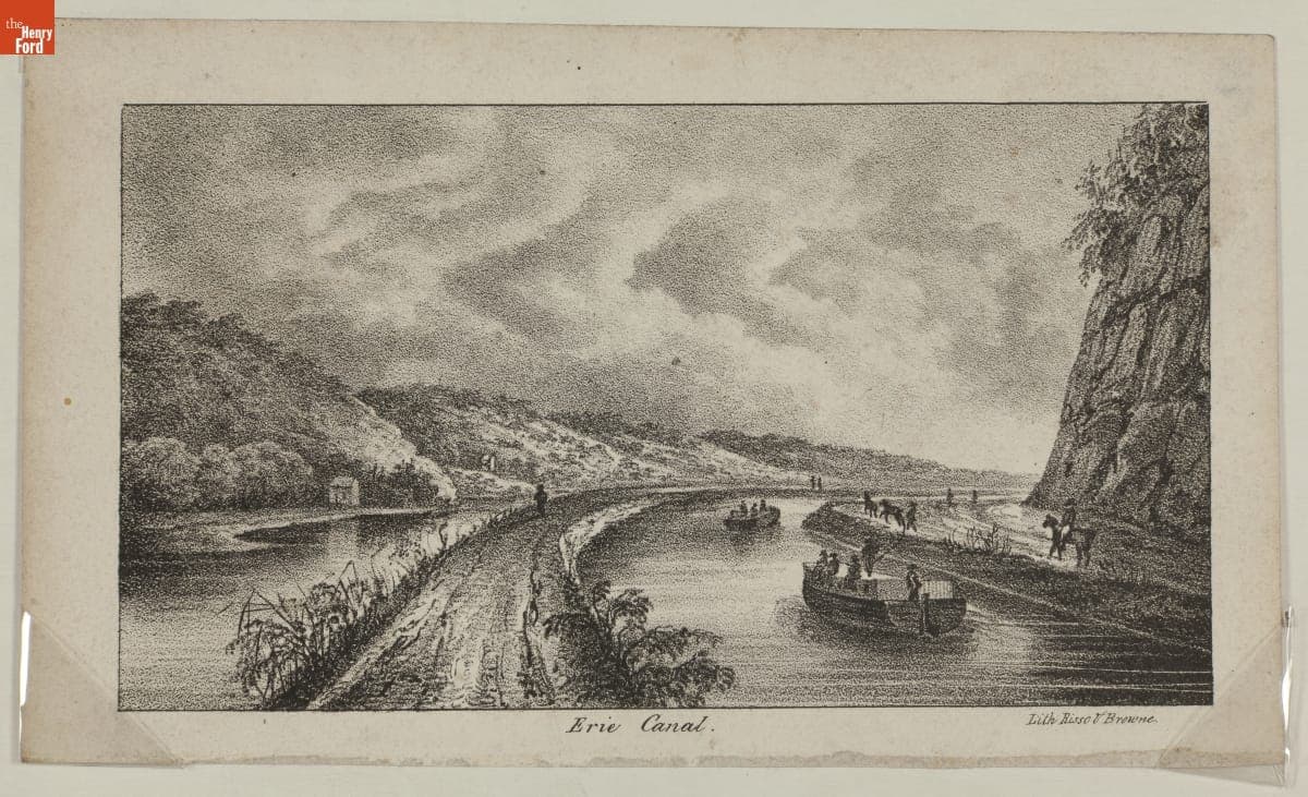 Packet Boats Rounding a Curve on the Erie Canal, Print, circa 1832