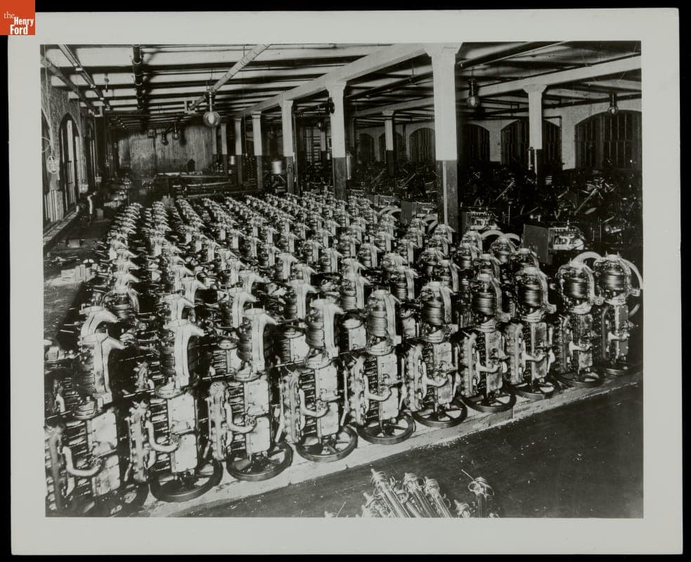 Ford Model N Engine Blocks and Chassis in Assembly Room, Piquette Avenue Plant, Detroit, Michigan, 1906