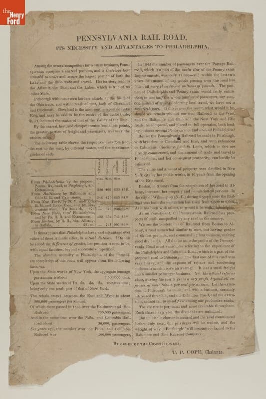 Broadside, "Pennsylvania Rail Road, its Necessity and Advantages to Philadelphia," 1847