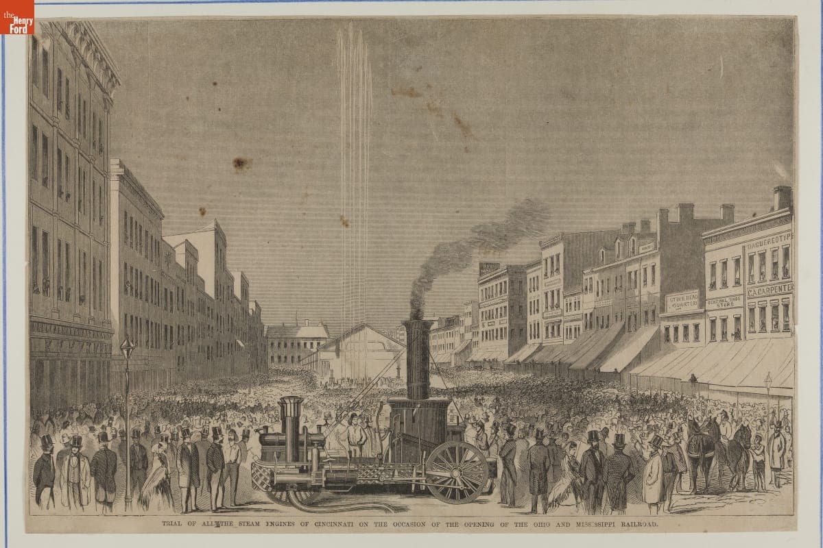 Wood Engraving, "Trial of All the Steam Engines of Cincinnati on the Occasion of the Opening of the Ohio and Mississippi Railroad," 1857