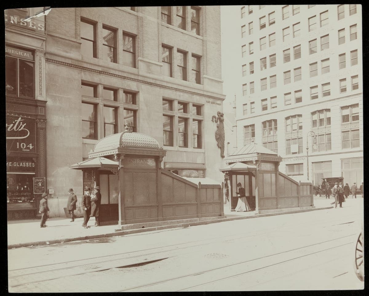 Subway Entrance and Exit Kiosks, 23rd and 4th Avenues, New York City, circa 1905