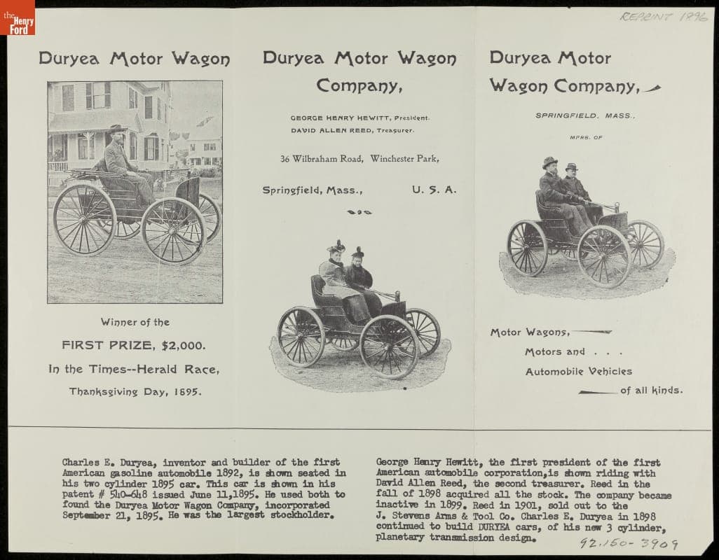 1896 Duryea Motor Wagon Company Catalog Reprinted in 1951