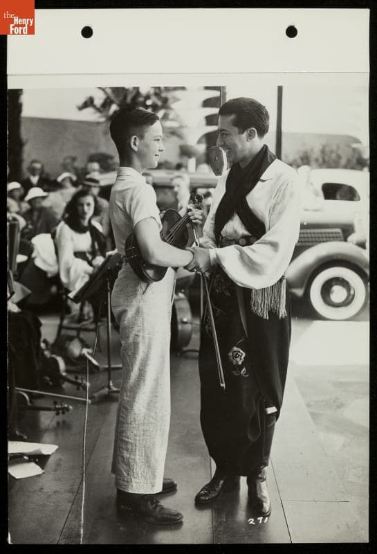Conductor Jose Manzanares and Young Violinist John Hart Stout, California Pacific International Exposition, San Diego, 1935