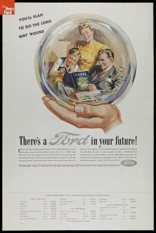 Post-World War II Ford Advertisement, "You'll Plan to Go the Long Way 'Round, There's a Ford in Your Future," 1945