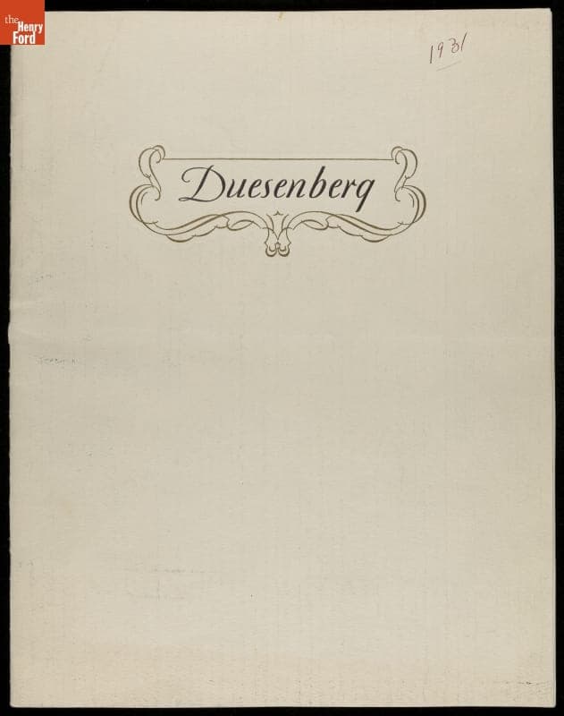 Sales Brochure, 1931 Duesenberg Automobile