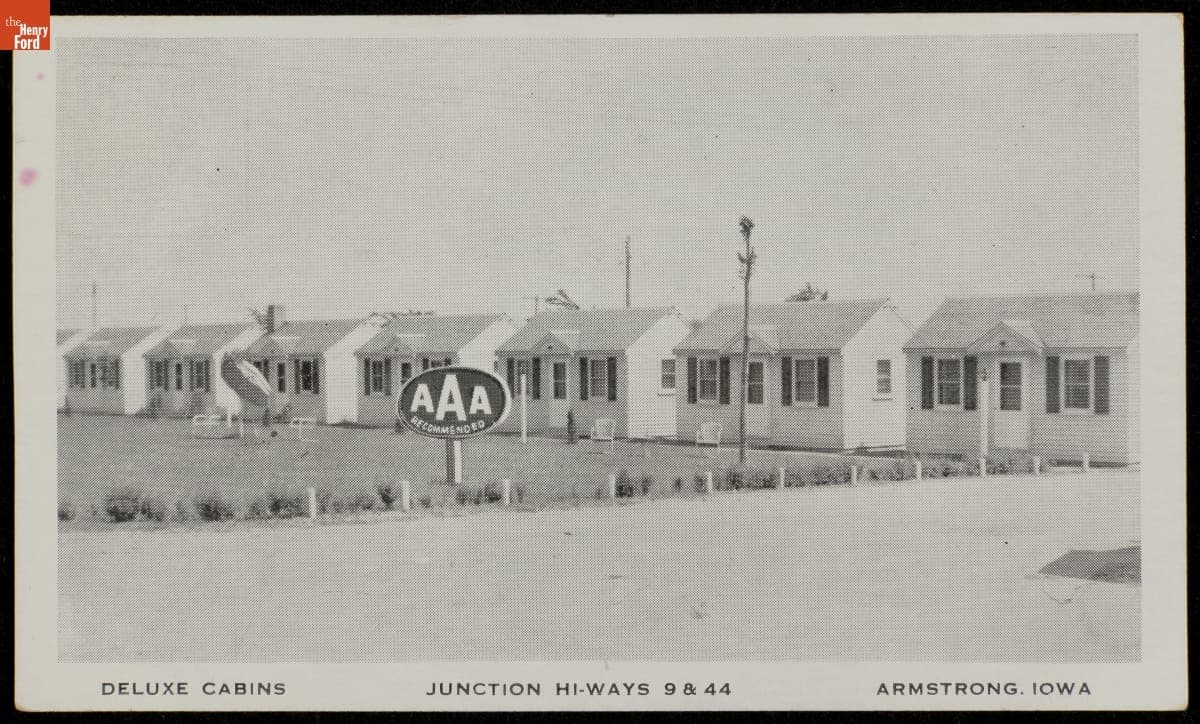 Postcard, "Deluxe Cabins, Armstrong, Iowa," circa 1950
