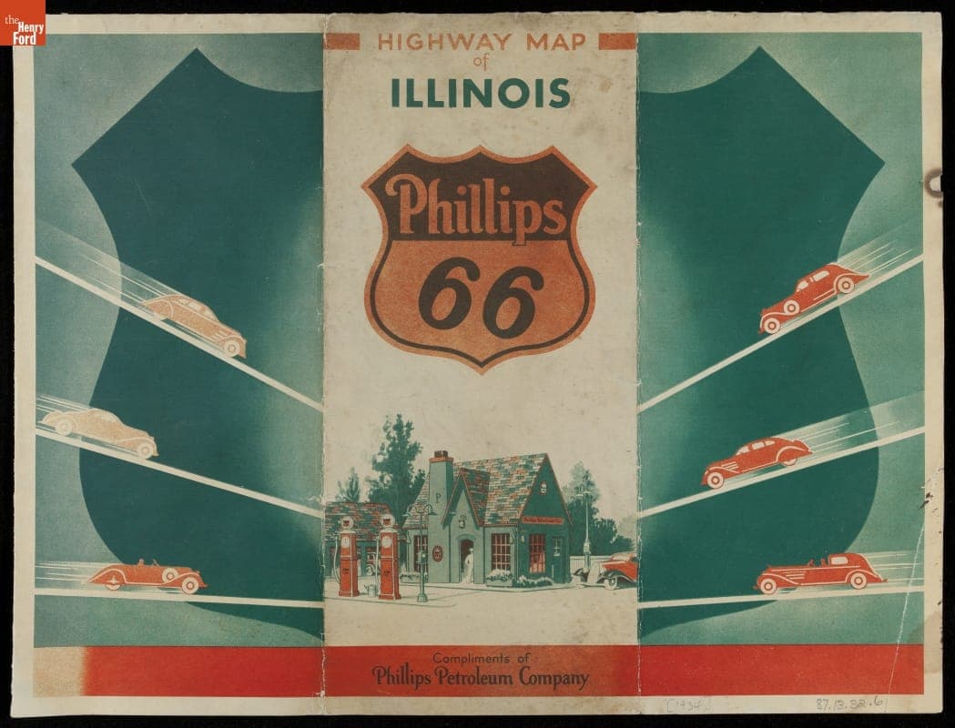Phillips Petroleum Company Highway Map of Illinois Phillips 66, 1934