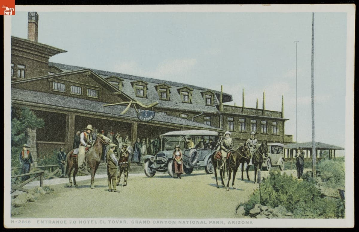 "Entrance to Hotel El Tovar, Grand Canyon National Park, Arizona," circa 1920