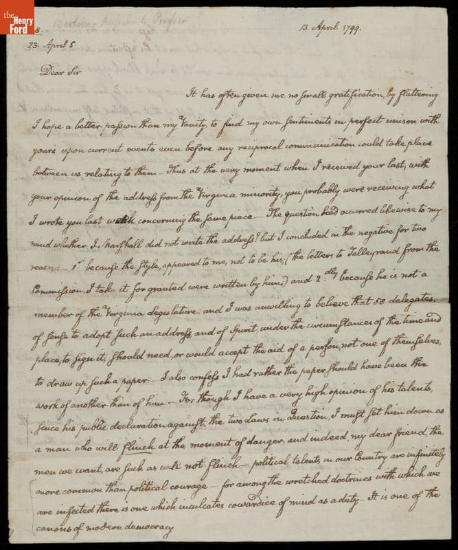 Letter from John Quincy Adams to William Vans Murray, 1799