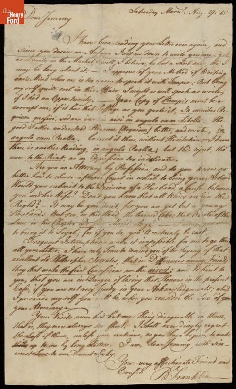 Letter from Benjamin Franklin to James Read, 1745