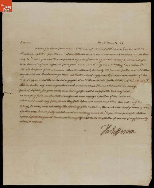 Letter from Thomas Jefferson to an Unidentified Correspondent, 1823