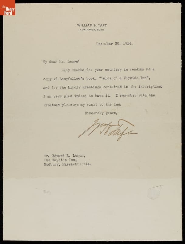 Letter from William Howard Taft to Edward R. Lemon, 1914