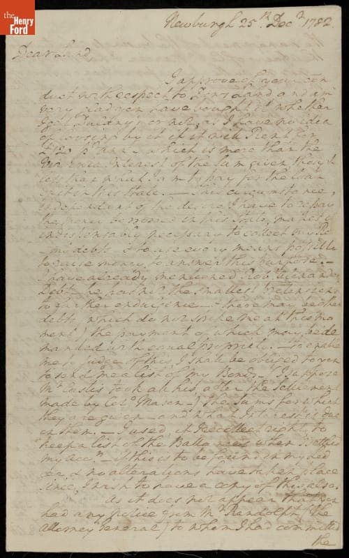Letter from George Washington to Lund Washington, 1782