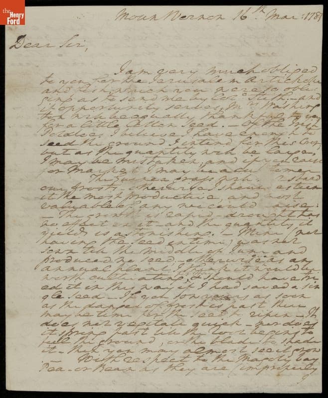 Letter from George Washington to Benjamin Grimes, 1787