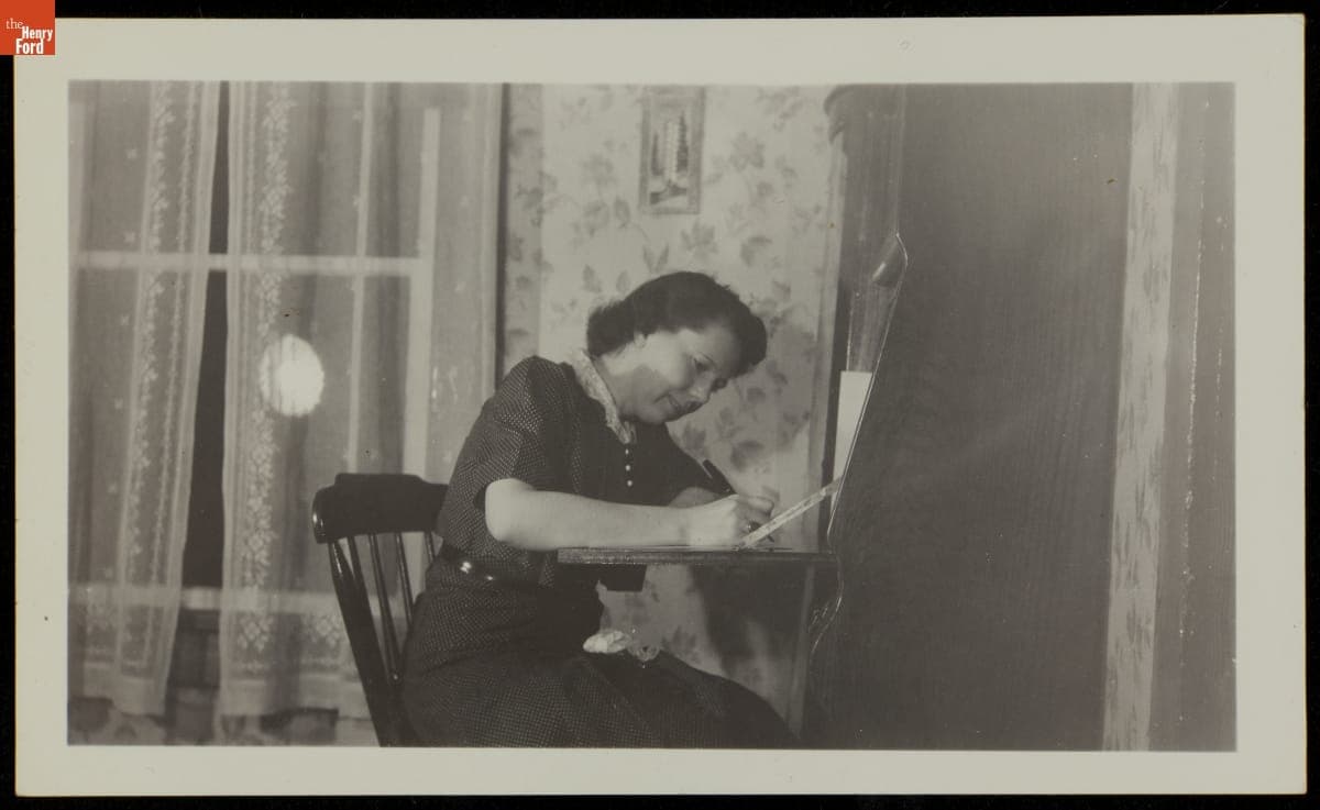 Anita Searl Writing at Desk, circa 1933