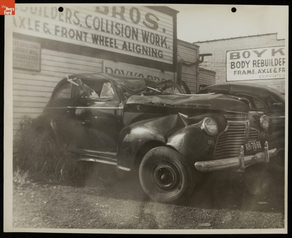 Damaged Car Following an Accident, Michigan, 1942