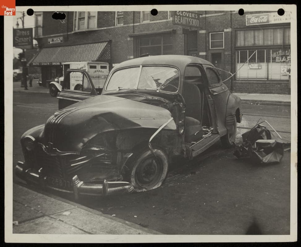 Damaged Car Following a Traffic Accident in Pontiac, Michigan, 1942-1945