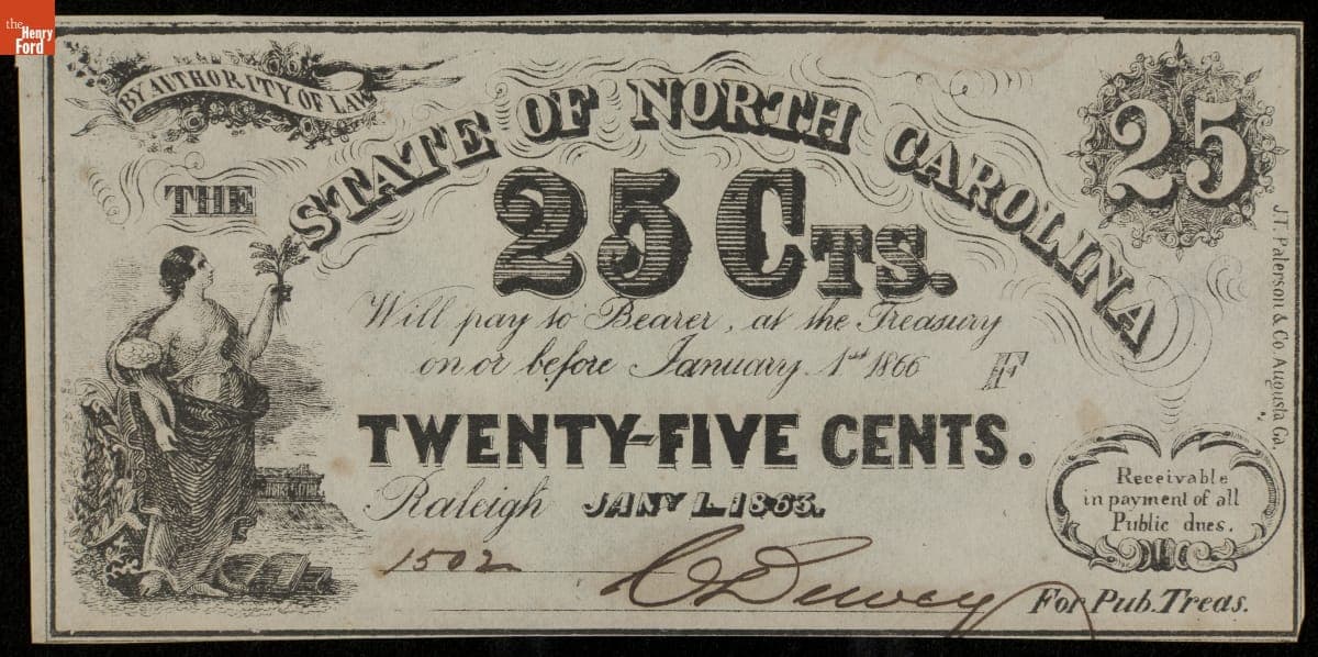 Confederate Currency, The State of North Carolina, Twenty-Five Cents, 1863