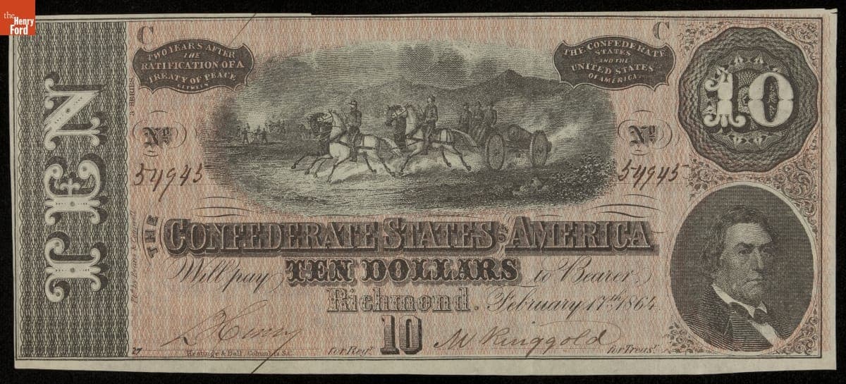 Confederate Currency, Confederate States of America, Ten Dollars, 1864