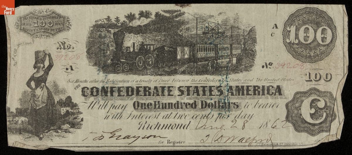 Confederate Currency, Confederate States of America, One Hundred Dollars, 1862