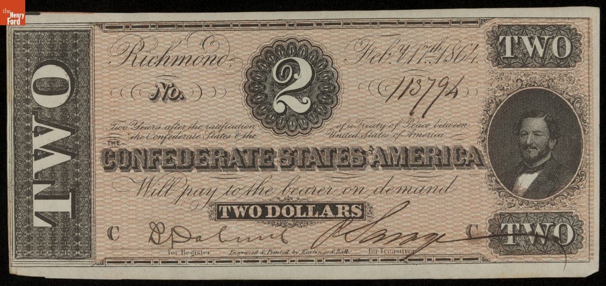 Confederate Currency, Confederate States of America, Two Dollars, 1864