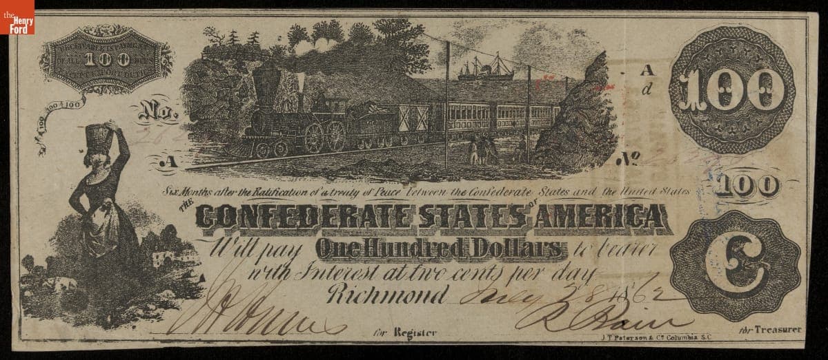 Confederate Currency, Confederate States of America, One Hundred Dollars, 1862