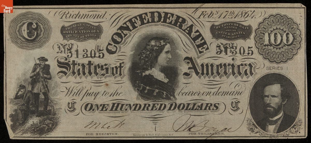 Confederate Currency, Confederate States of America, One Hundred Dollars, 1864