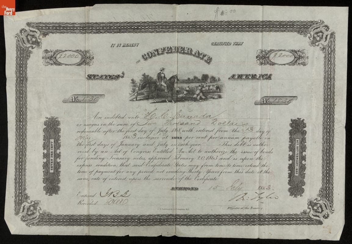 Confederate Bond, Two Thousand Dollars, 1863