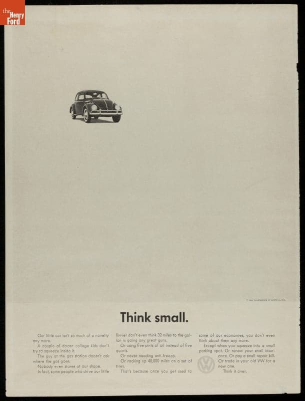 Advertisement for Volkswagen of America, "Think Small," 1962