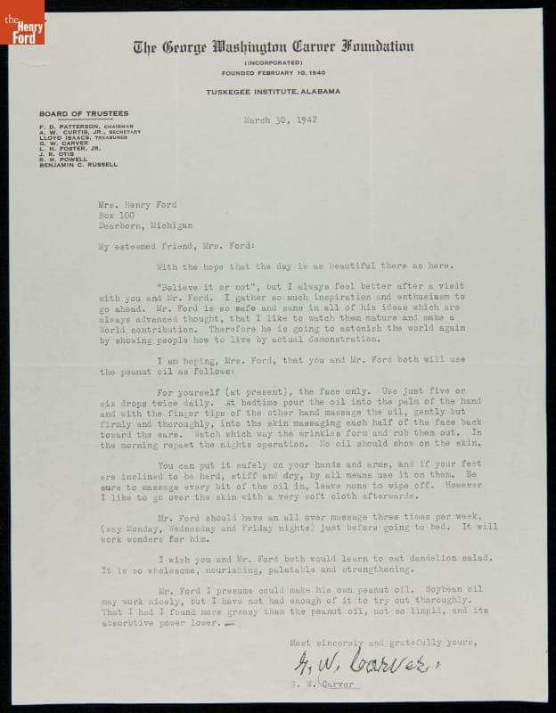 Letter from George Washington Carver to Clara Ford, March 30, 1942