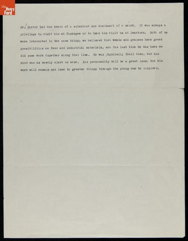 Statement regarding the Death of George Washington Carver, 1943