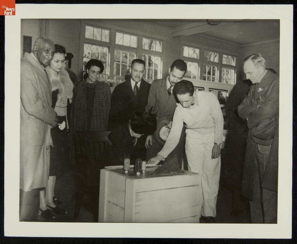 George Washington Carver, Clara Ford, and Henry Ford at Dedication of George Washington Carver Museum, March 1941