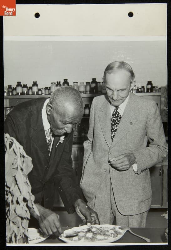 George Washington Carver and Henry Ford at the Carver Nutrition Laboratory, Dearborn, Michigan, 1942