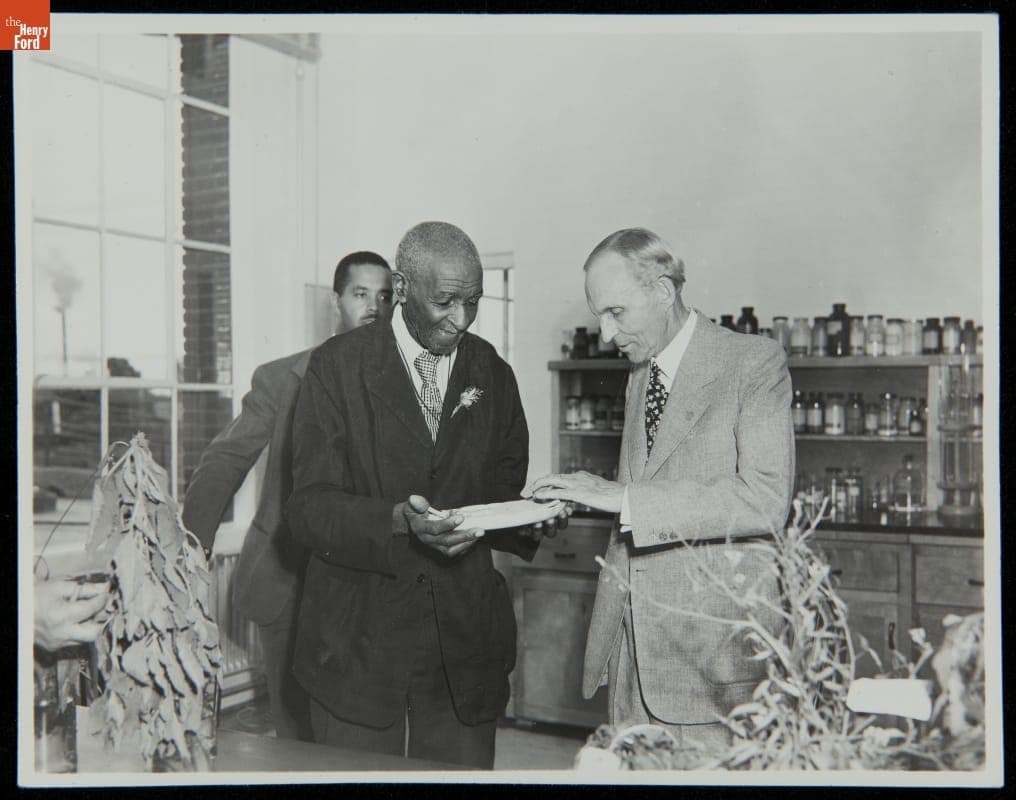George Washington Carver and Henry Ford at the Carver Nutrition Laboratory, Dearborn, Michigan, 1942