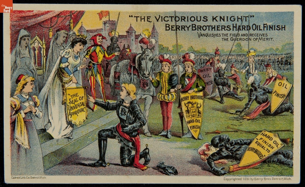 Trade Card for Berry Brothers Hard Oil Finish, "The Victorious Knight," 1891