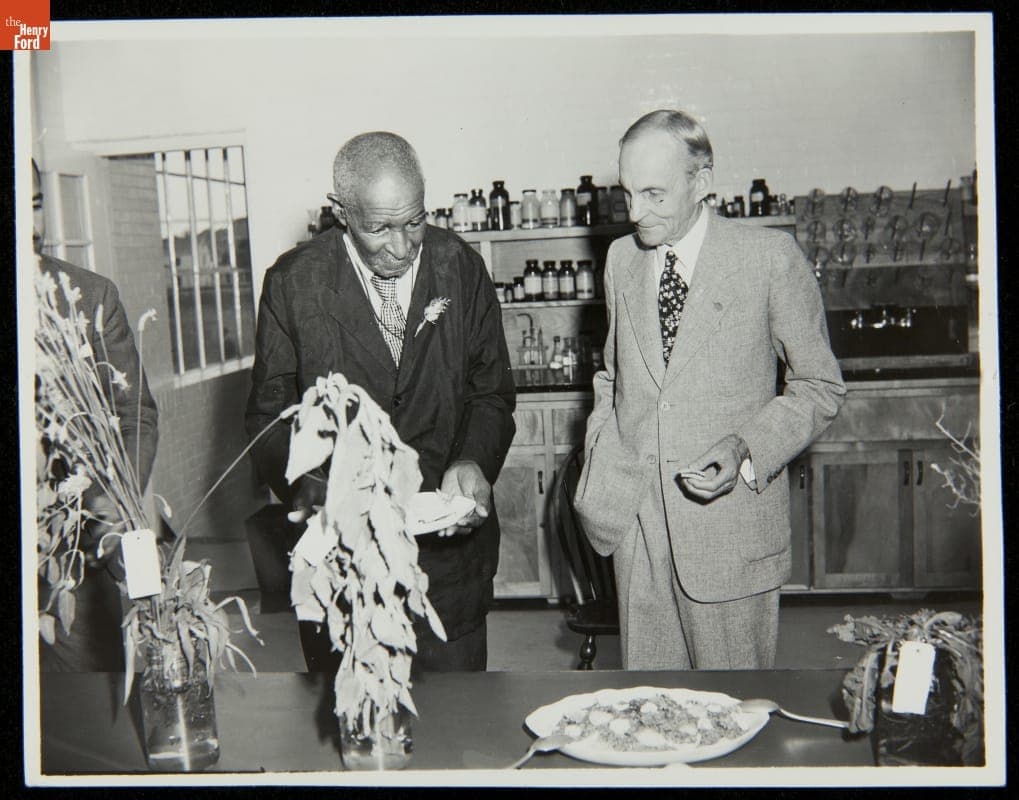 George Washington Carver and Henry Ford at the Carver Nutrition Laboratory, Dearborn, Michigan, 1942