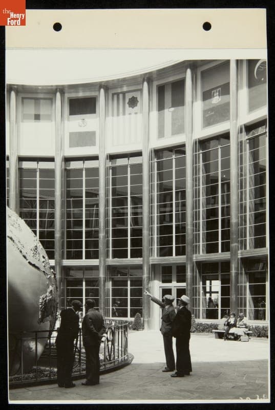 Court of the World and Globe, Ford Exhibition Building, Century of Progress International Exposition, Chicago, Illinois, 1934