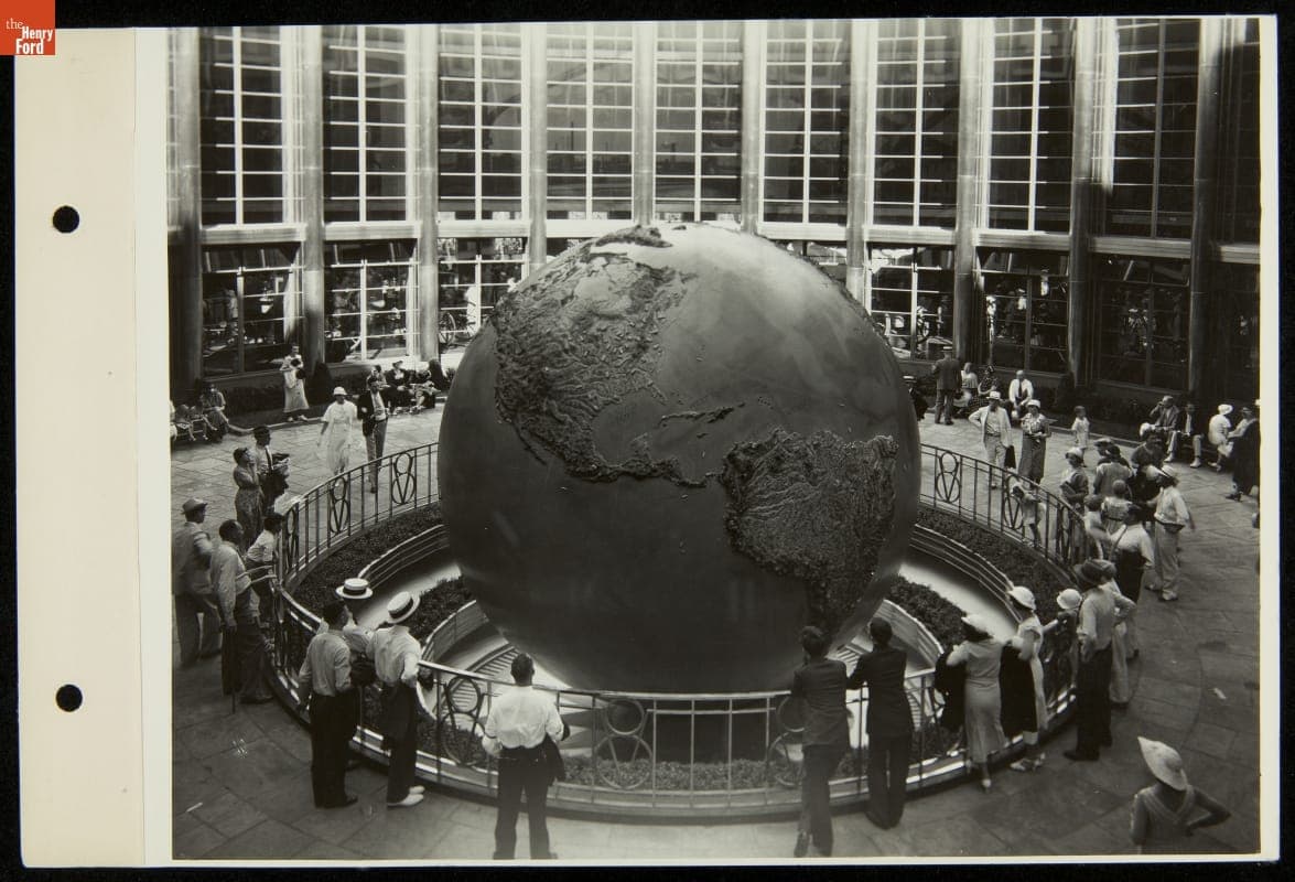 Globe in Court of the World, Ford Exhibition Building, Century of Progress International Exposition, Chicago, Illinois, 1934