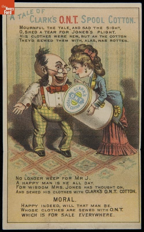 Trade Card for Clark's O.N.T. Spool Cotton, Clark's O.N.T., 1870-1873
