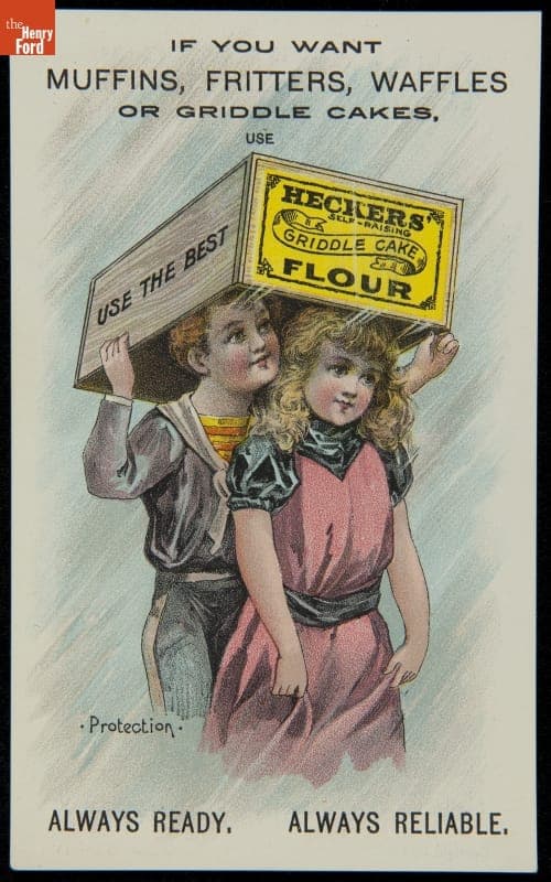 Trade Card for Heckers' Self-Raising Griddle Cake Flour, Croton Mills, circa 1892