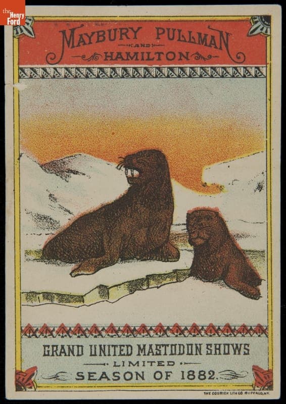 Trade Card for Grand United Mastodon Shows, Maybury, Pullman & Hamilton, 1882