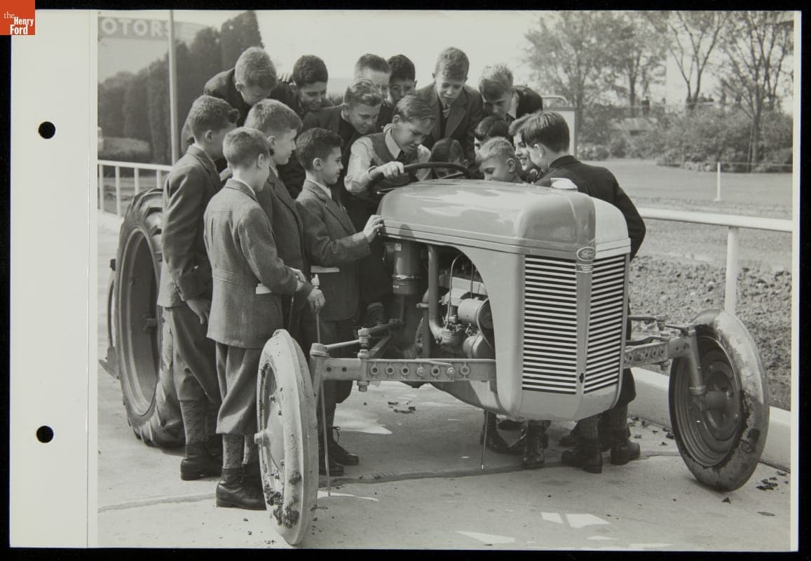 Girard College Boys with Tractor, Ford Exposition, New York World's Fair, 1939