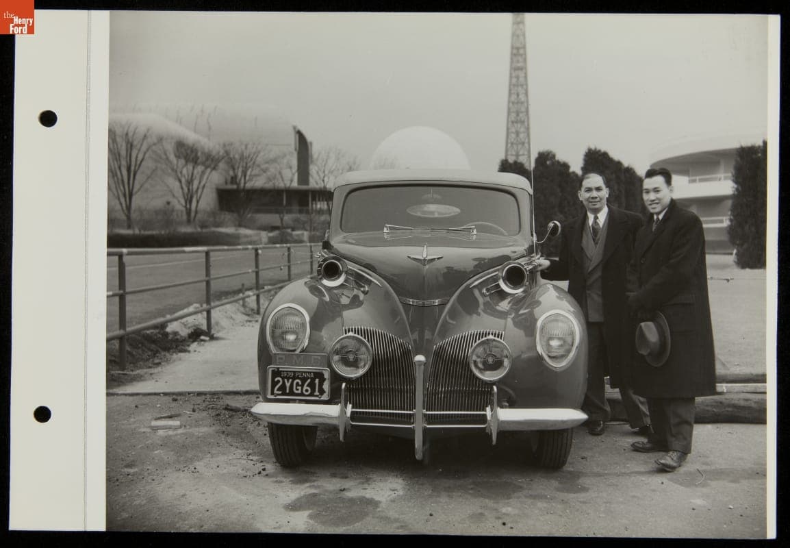 Men with Lincoln Zephyr Automobile, Ford Exposition, New York World's Fair, 1940