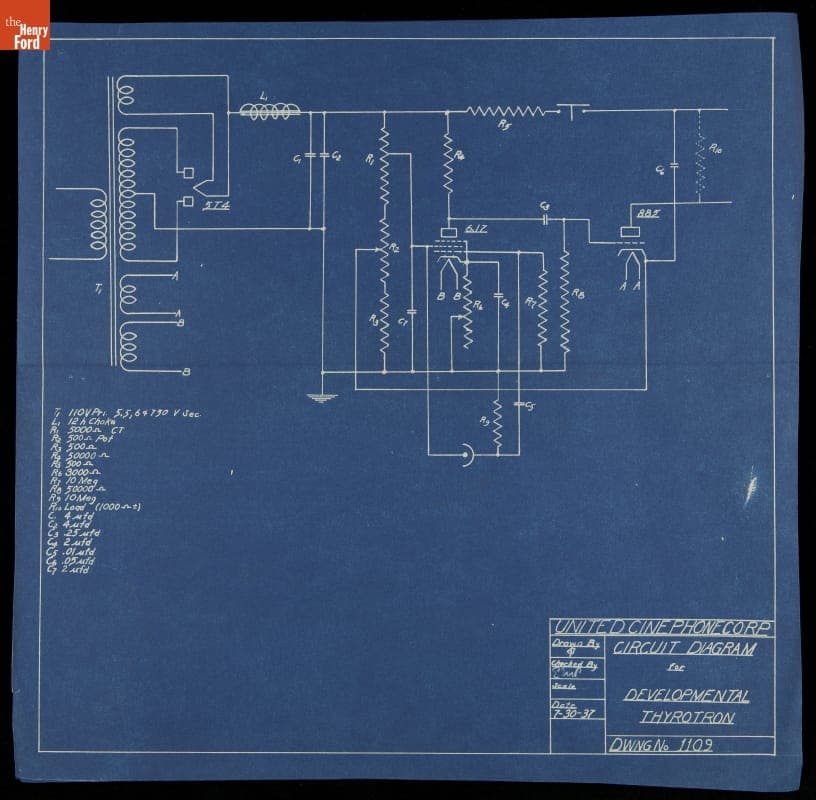 Circuit Diagram for Developmental Thyrotron, Reference Number 1109