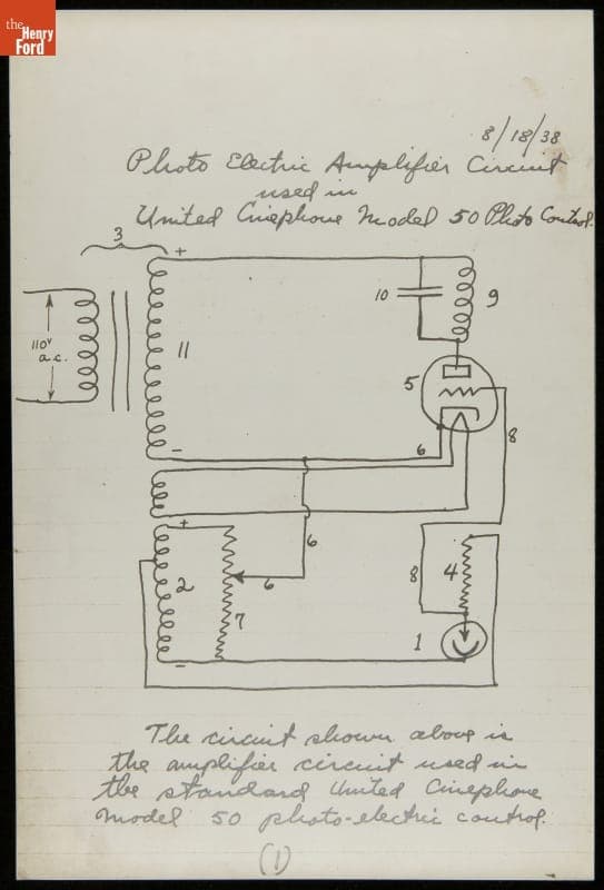 Photo Electric Amplifier Circuit Used in United Cinephone Model 50 Photo Control, 1938