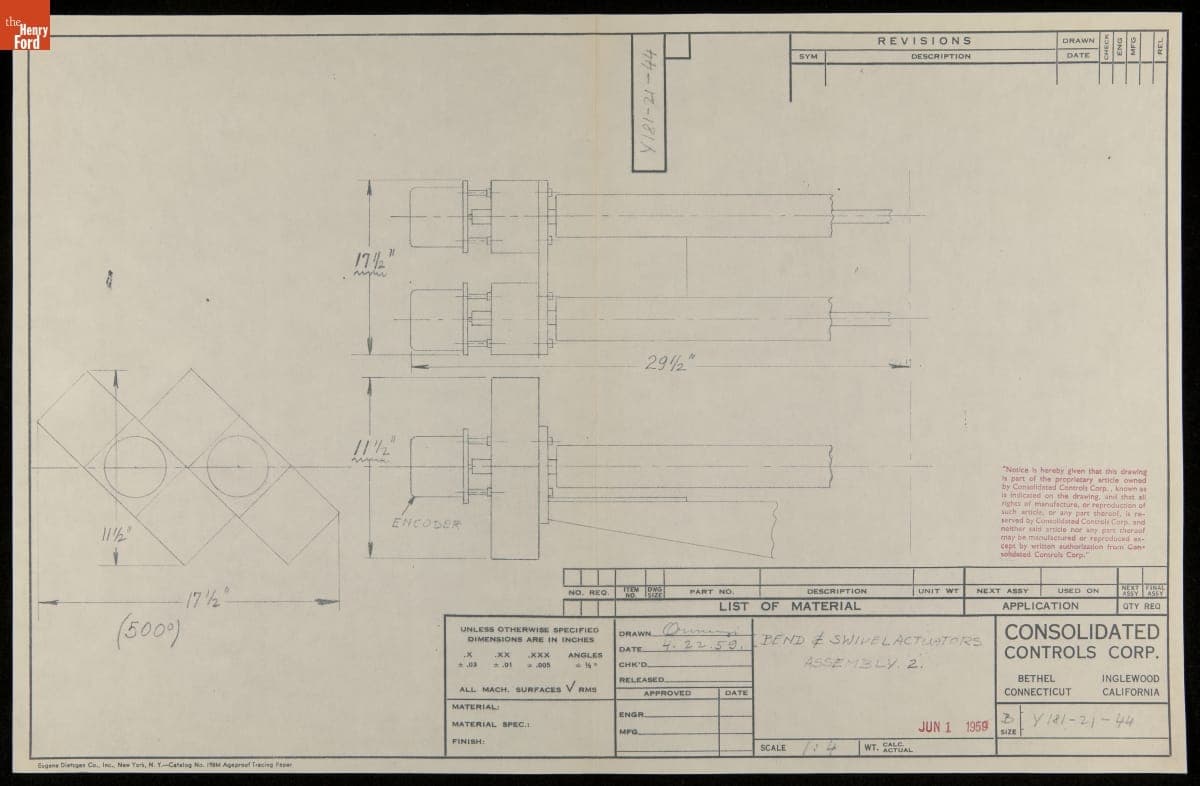 Unimate Bend and Swivel Actuators, Assembly 2, Reference Number Y181-21-44, 1959