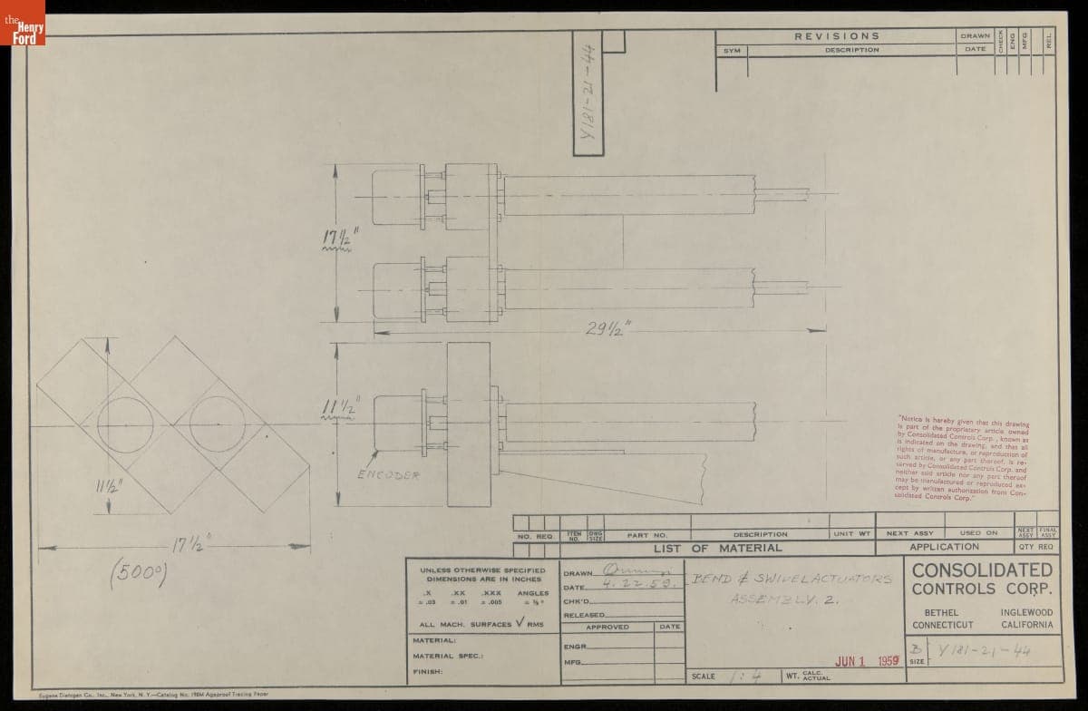 Unimate Bend and Swivel Actuators, Reference Number Y181-21-44, 1959